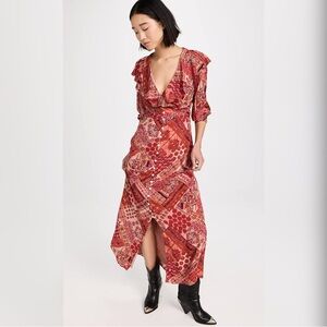 Free People Red Patchwork Midi Dress